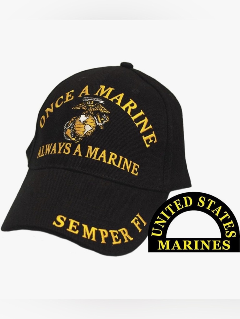 Black 'Once A Marine Always A Marine' Cap with Gold Embroidery